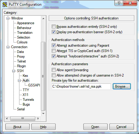 PuTTY SSH file