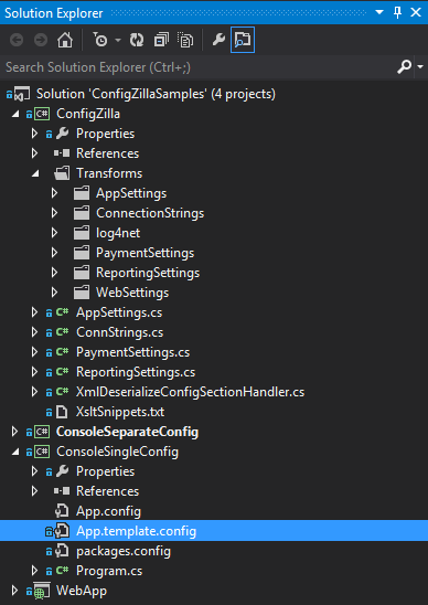 Solution Explorer with the ConfigZilla project.
